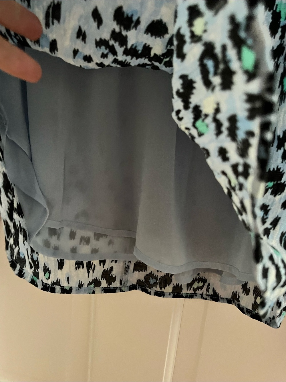 LOFT Blue and Black Leopard-Print Button Henley Blouse - Picture 4 of 7